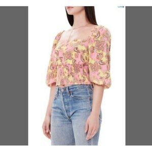 AFRM Crop Top Womens M Madi Paisley Pink Cottagecore Country Chic Boho Pink